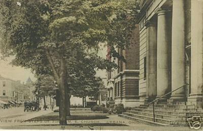 view from the steps of the First Methodist E. Church, Urbana